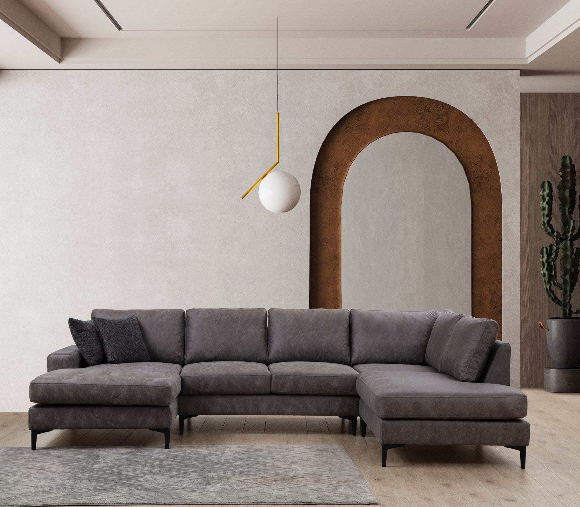 Sofá de canto elegante, antracite, 155 x 314 x 200 cm | Estrutura em madeira de faia e aglomerado, 100% poliéster, almofadas de espuma macia | Design moderno para salas de estar