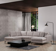 Sofá de canto elegante, bege, 200 x 314 x 155 cm | Estrutura em madeira de faia e aglomerado, 100% poliéster, almofadas de espuma macia | Design moderno para sala de estar