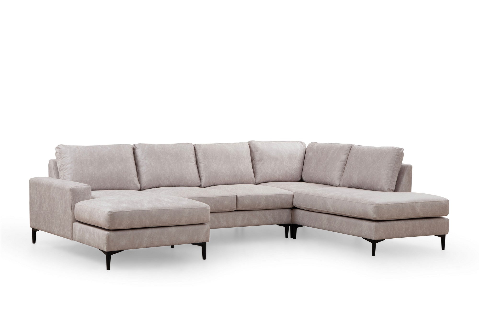 Sofá de canto elegante, bege, 155 x 314 x 200 cm | Estrutura em madeira de faia e aglomerado, 100% poliéster, almofadas de espuma macia | Design moderno para sala de estar