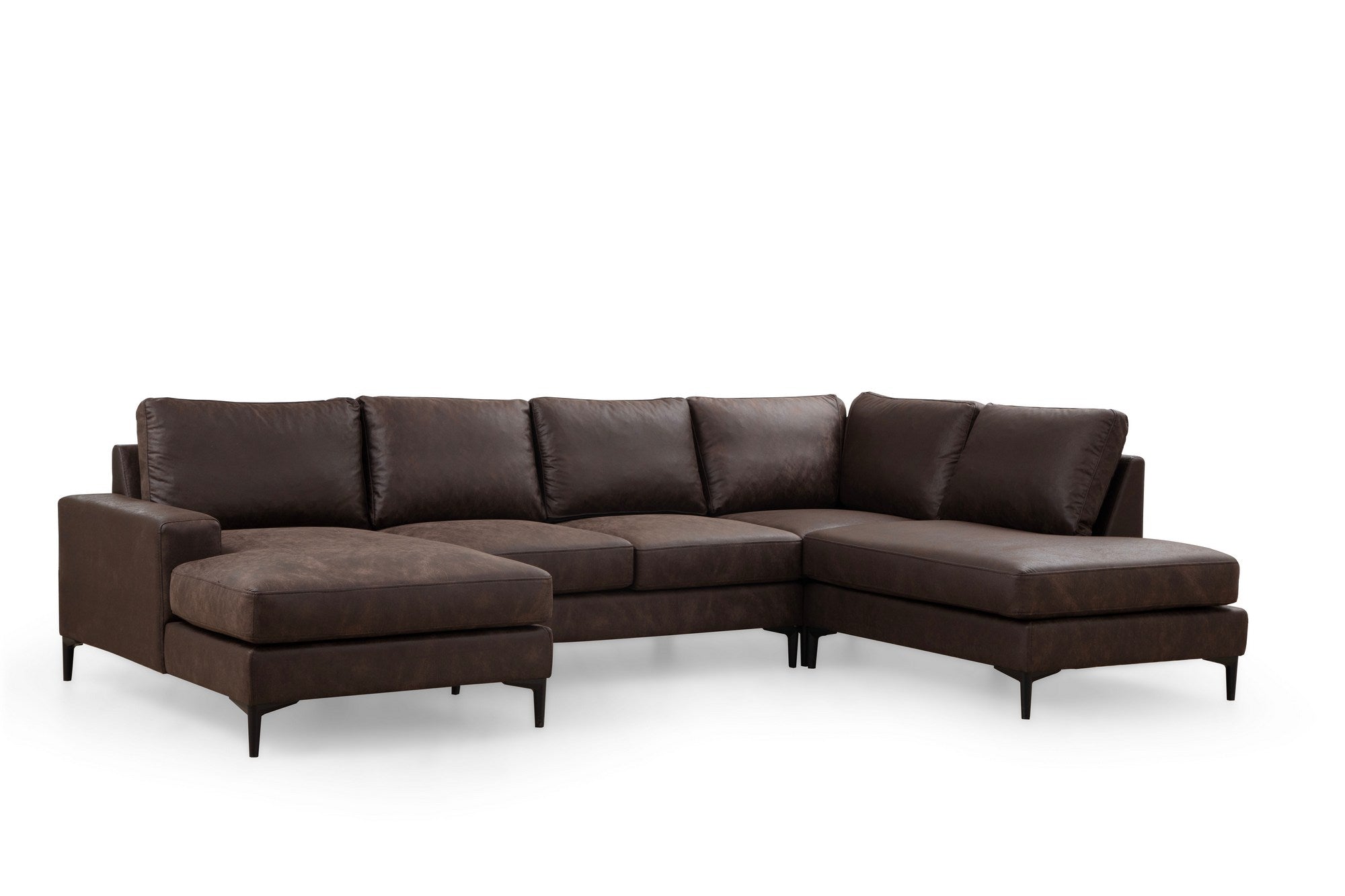 Sofá de canto elegante, marrom, 155 x 314 x 200 cm | Estrutura em madeira de faia e aglomerado, 100% poliéster, almofadas de espuma macia | Design moderno para sala de estar