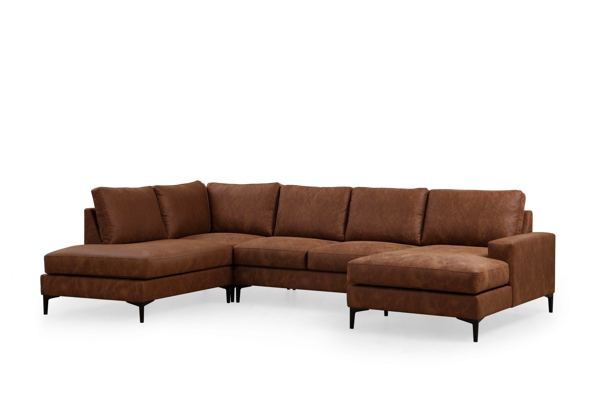 Sofá de canto elegante, cor camelo, 200 x 314 x 155 cm | Estrutura em madeira de faia e aglomerado, 100% poliéster, almofadas de espuma macia | Design moderno para sala de estar
