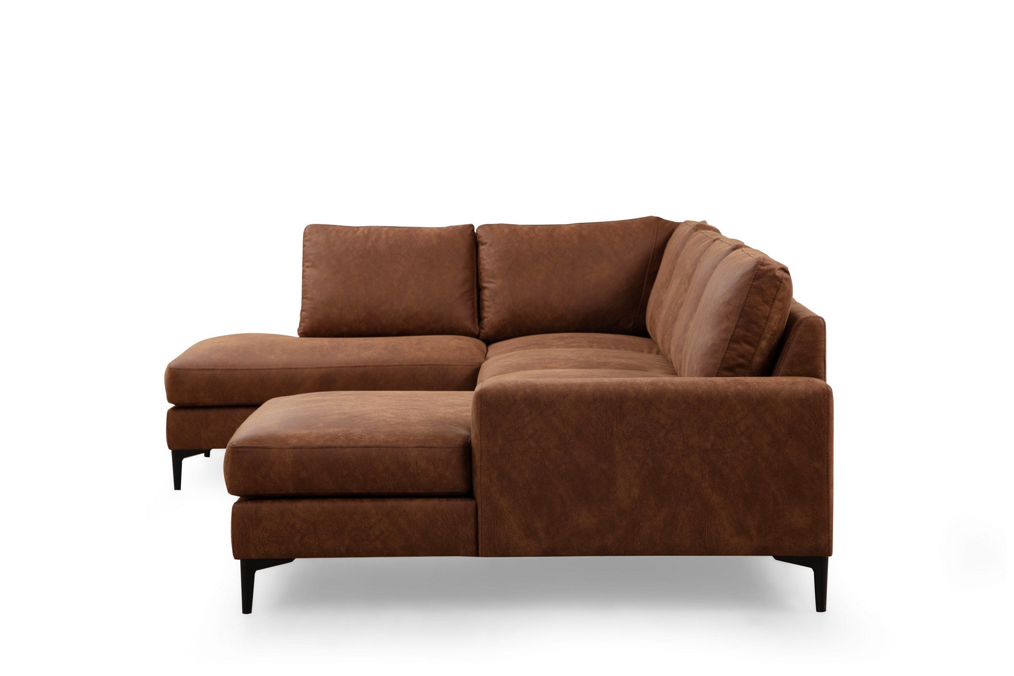 Sofá de canto elegante, cor camelo, 200 x 314 x 155 cm | Estrutura em madeira de faia e aglomerado, 100% poliéster, almofadas de espuma macia | Design moderno para sala de estar