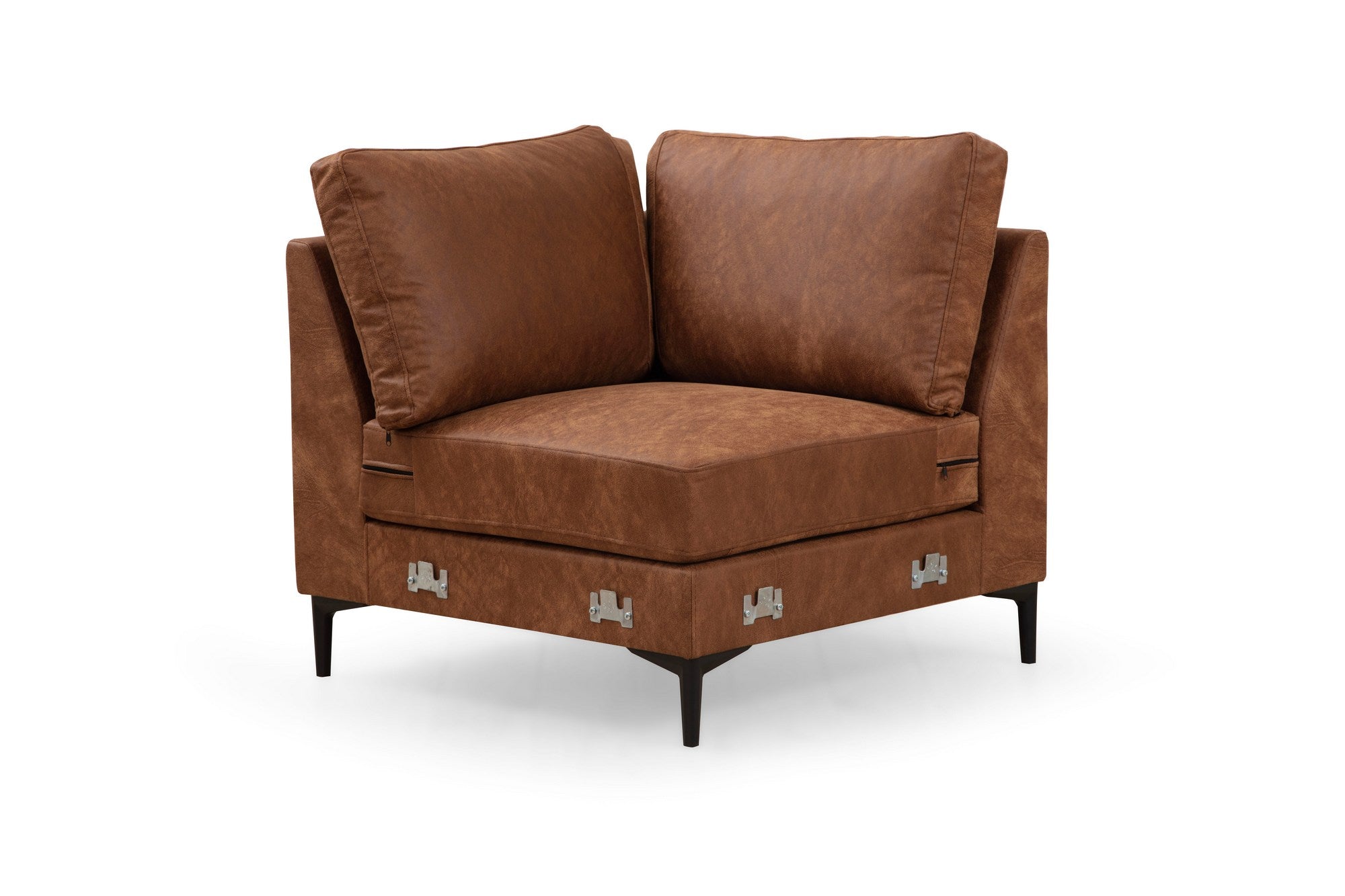 Sofá de canto elegante, cor camelo, 200 x 314 x 155 cm | Estrutura em madeira de faia e aglomerado, 100% poliéster, almofadas de espuma macia | Design moderno para sala de estar