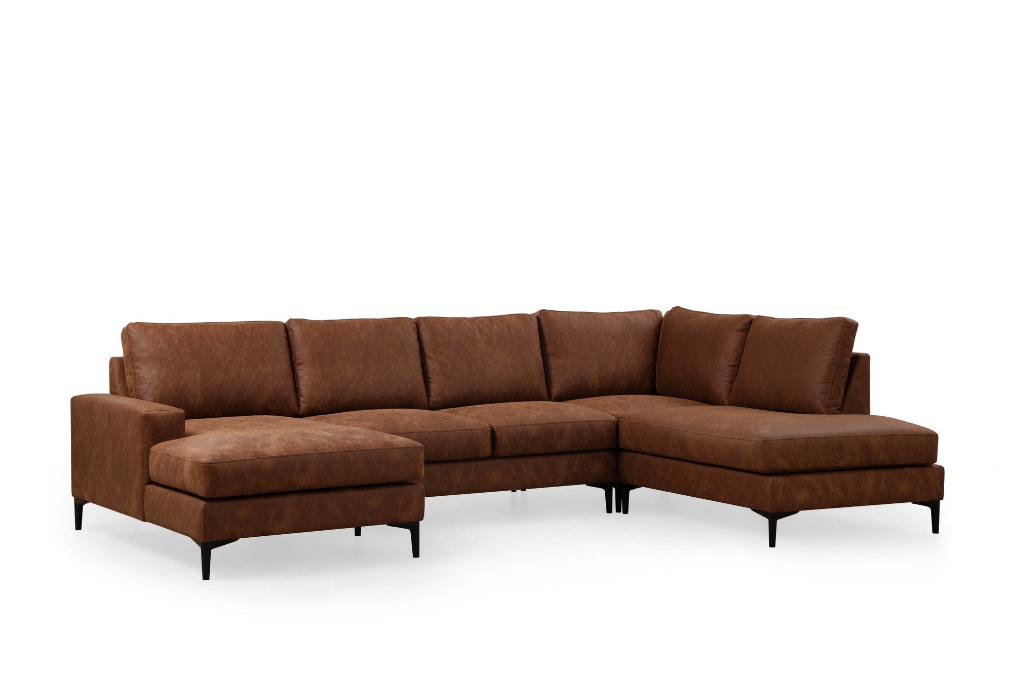 Sofá de canto elegante, cor camelo, 155 x 314 x 200 cm | Estrutura em madeira de faia e aglomerado, 100% poliéster, tecido lavável a seco | Design confortável e moderno