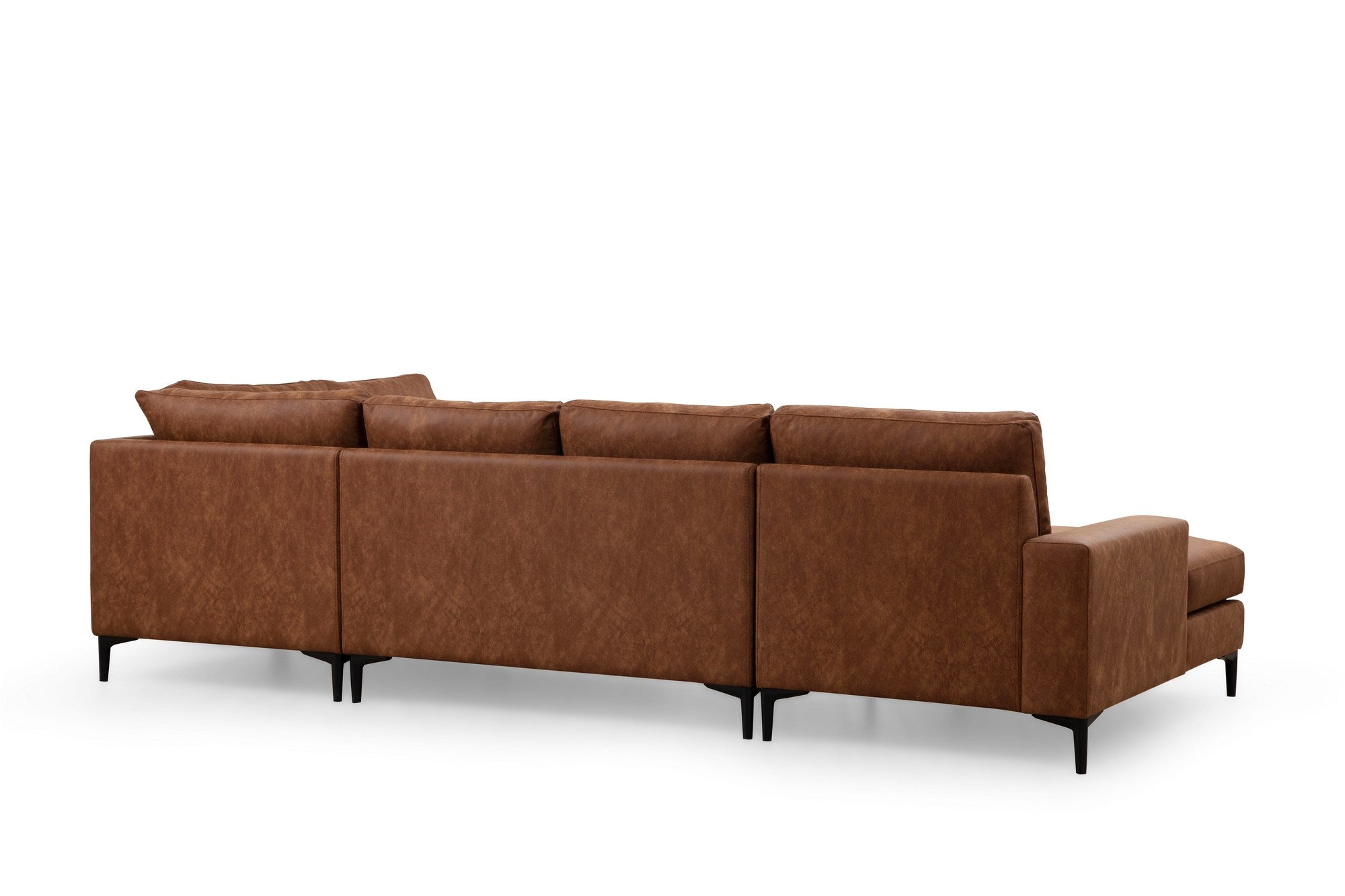 Sofá de canto elegante, cor camelo, 155 x 314 x 200 cm | Estrutura em madeira de faia e aglomerado, 100% poliéster, tecido lavável a seco | Design confortável e moderno