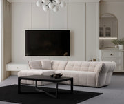 Sofá de canto elegante branco, estrutura em madeira de faia e aglomerado, 290 x 165 cm | 100% poliéster, espuma macia, 2 almofadas incluídas | Design moderno para sala de estar
