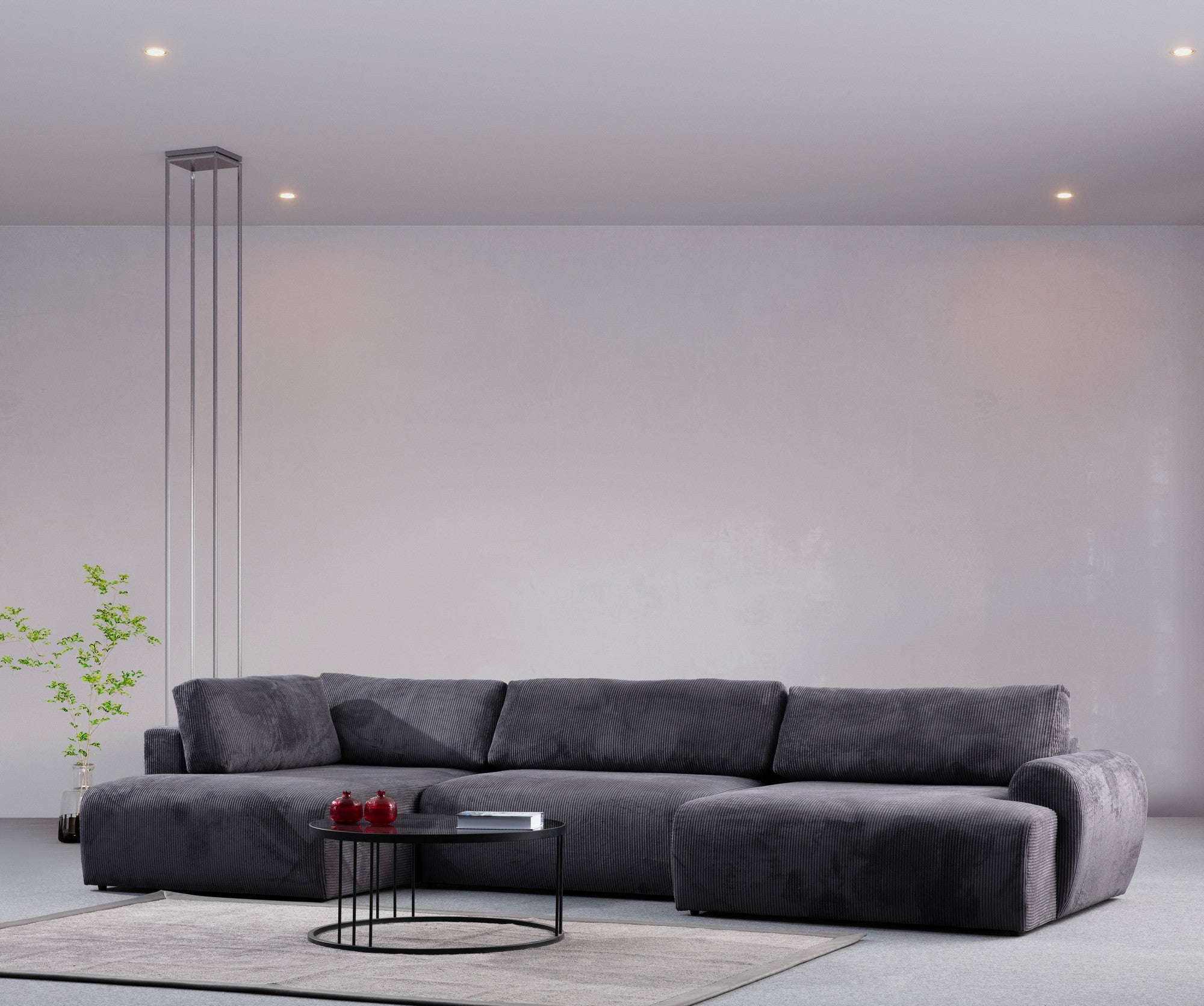 Sofá de canto elegante, antracite, 180 x 405 x 150 cm | Estrutura em madeira de faia e aglomerado, tecido 100% poliéster | Assentos de espuma macia, design moderno