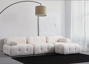 Sofá de canto branco elegante, estrutura de madeira de faia e aglomerado, 290 x 160 cm | Tecido 100% poliéster, espuma cinza macia | Design moderno para sala de estar
