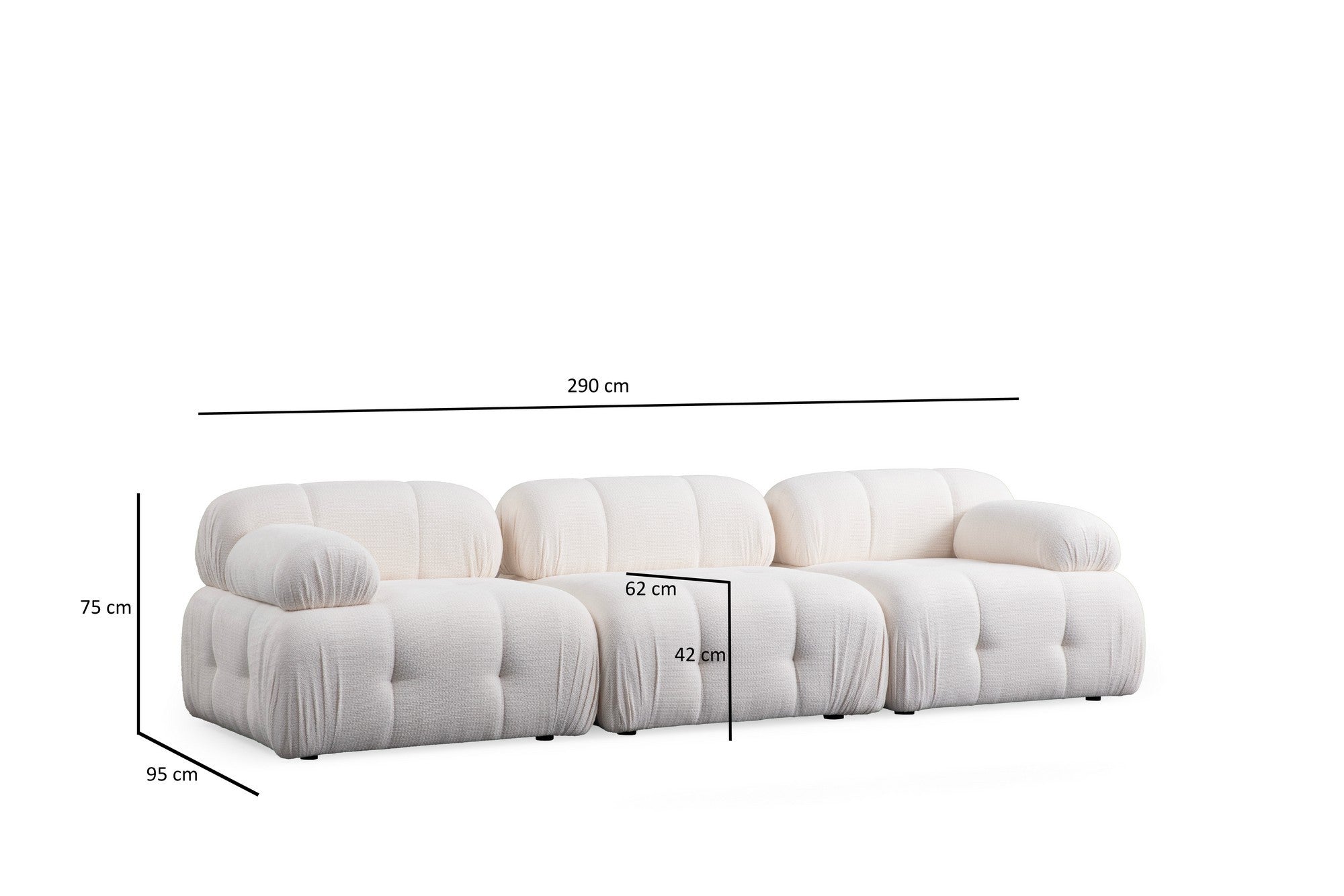 Sofá de canto branco elegante, estrutura de madeira de faia e aglomerado, 290 x 160 cm | Tecido 100% poliéster, espuma cinza macia | Design moderno para sala de estar