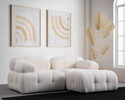 Sofá de canto elegante, branco, 190 x 160 cm | Estrutura em madeira de faia e aglomerado, tecido 100% poliéster, espuma cinza macia | Design moderno para sala de estar
