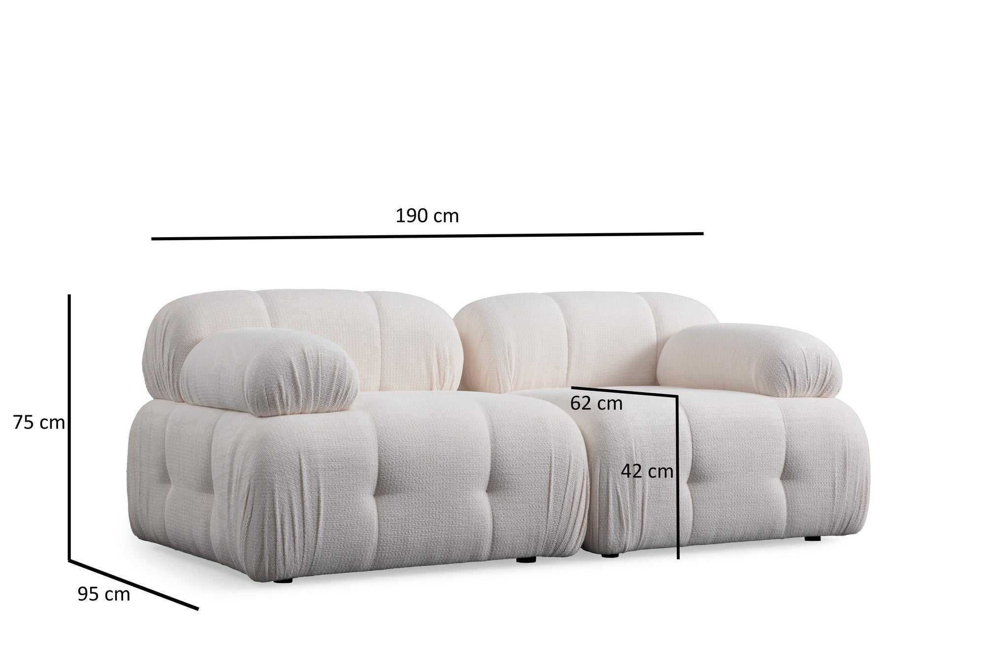 Sofá de canto elegante, branco, 190 x 160 cm | Estrutura em madeira de faia e aglomerado, tecido 100% poliéster, espuma cinza macia | Design moderno para sala de estar