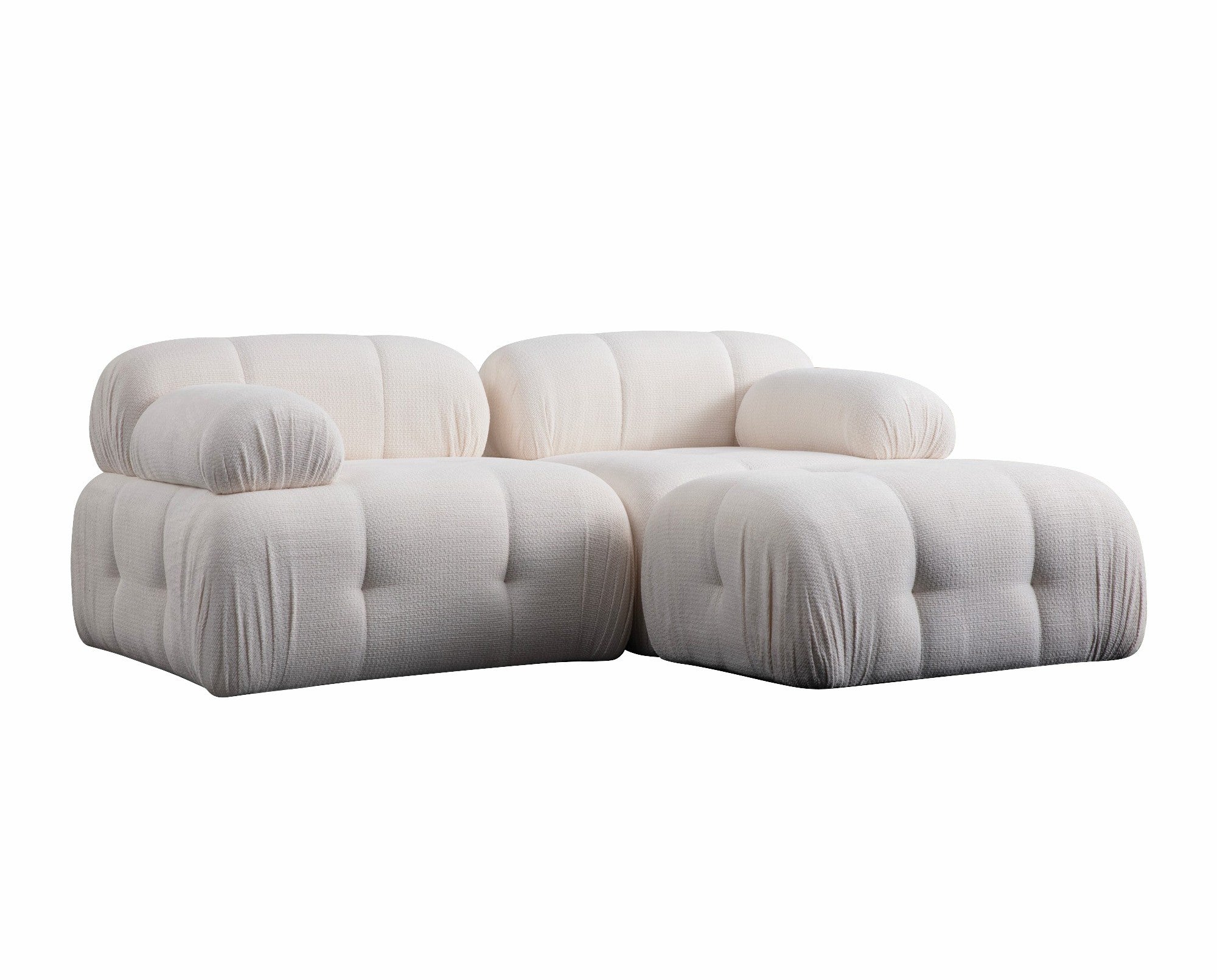 Sofá de canto elegante, branco, 190 x 160 cm | Estrutura em madeira de faia e aglomerado, tecido 100% poliéster, espuma cinza macia | Design moderno para sala de estar