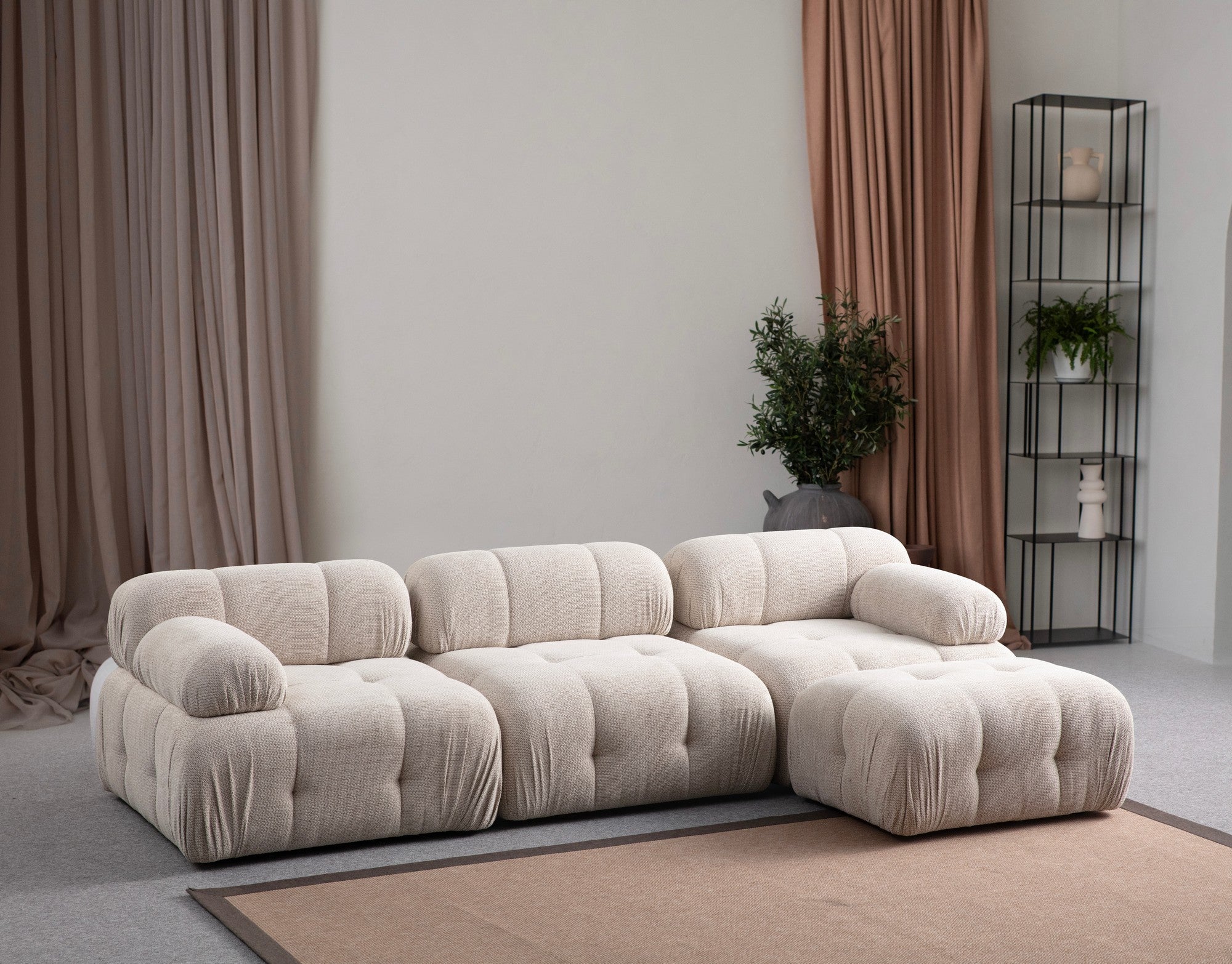 Sofá de canto elegante em creme, estrutura em madeira de faia e aglomerado, 290 x 160 cm | 100% poliéster, assento em espuma macia | Design moderno para salas de estar