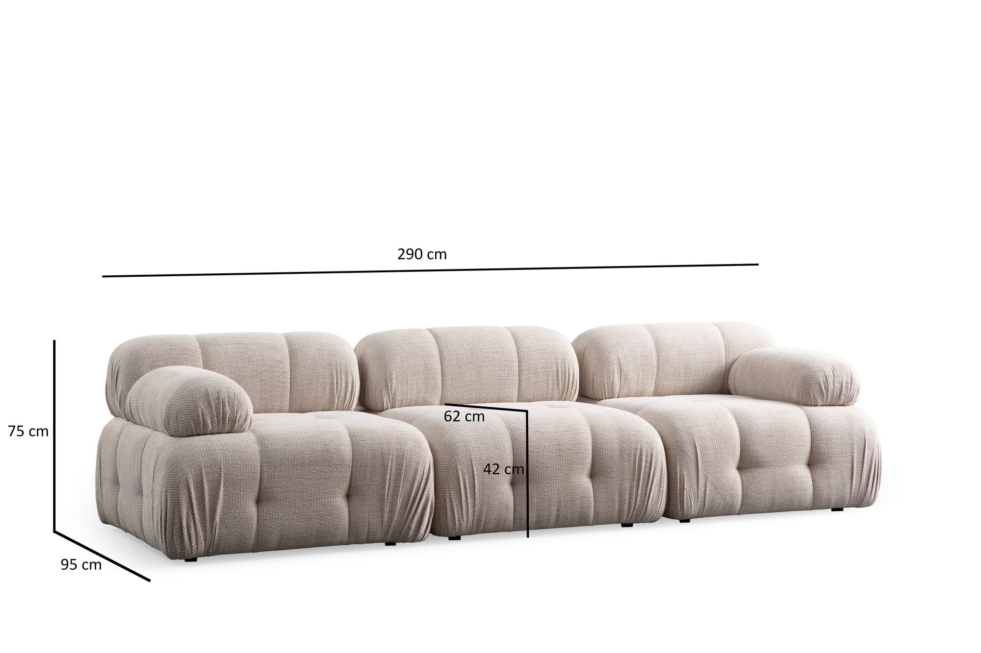 Sofá de canto elegante em creme, estrutura em madeira de faia e aglomerado, 290 x 160 cm | 100% poliéster, assento em espuma macia | Design moderno para salas de estar