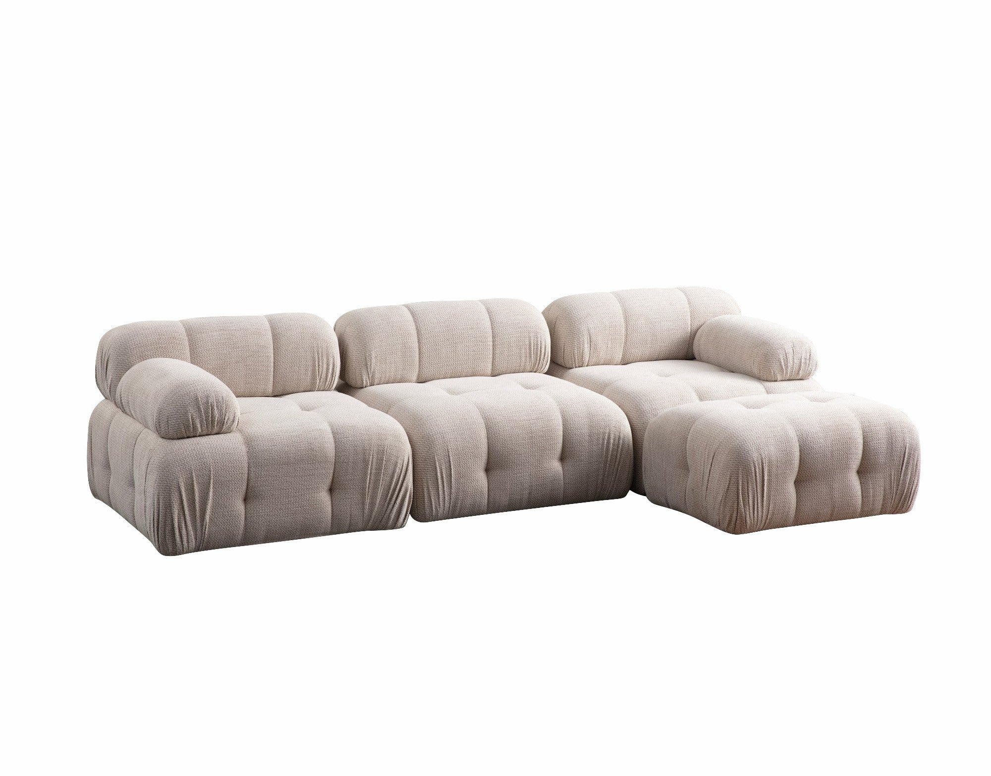 Sofá de canto elegante em creme, estrutura em madeira de faia e aglomerado, 290 x 160 cm | 100% poliéster, assento em espuma macia | Design moderno para salas de estar