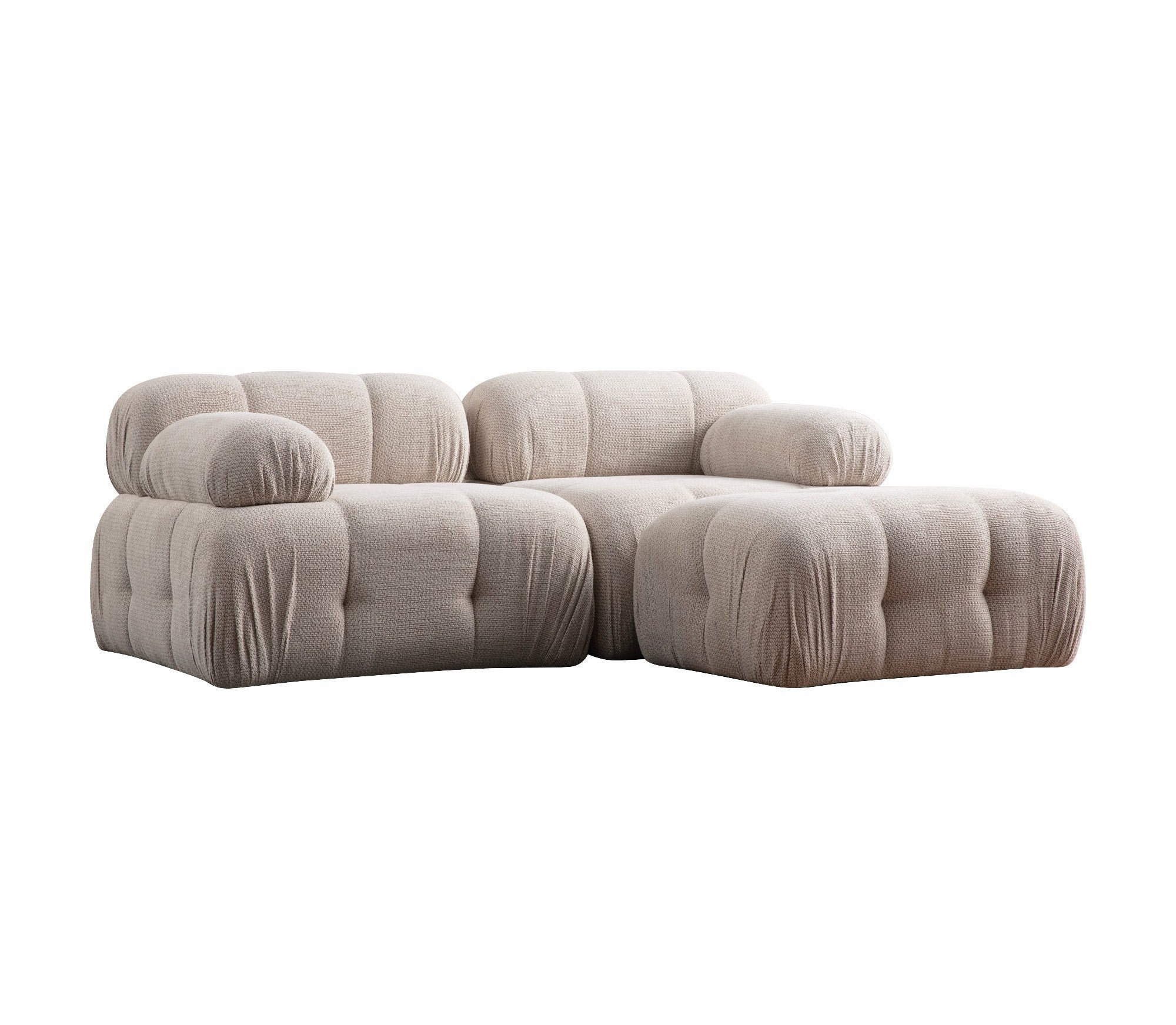 Sofá de canto elegante, cor creme, 190 x 160 cm | Estrutura em madeira de faia e aglomerado, tecido 100% poliéster | Espuma cinza macia para maior conforto, design moderno