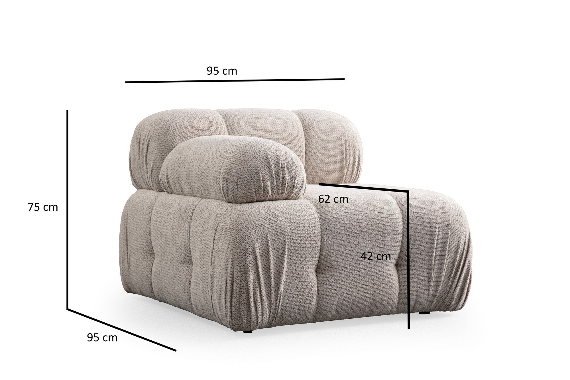 Sofá de canto elegante, cor creme, 190 x 160 cm | Estrutura em madeira de faia e aglomerado, tecido 100% poliéster | Espuma cinza macia para maior conforto, design moderno