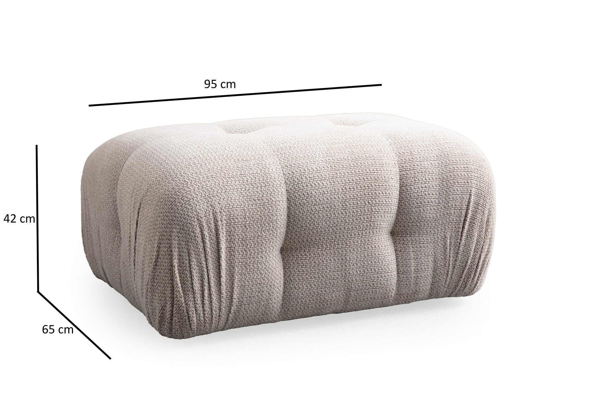 Sofá de canto elegante, cor creme, 190 x 160 cm | Estrutura em madeira de faia e aglomerado, tecido 100% poliéster | Espuma cinza macia para maior conforto, design moderno