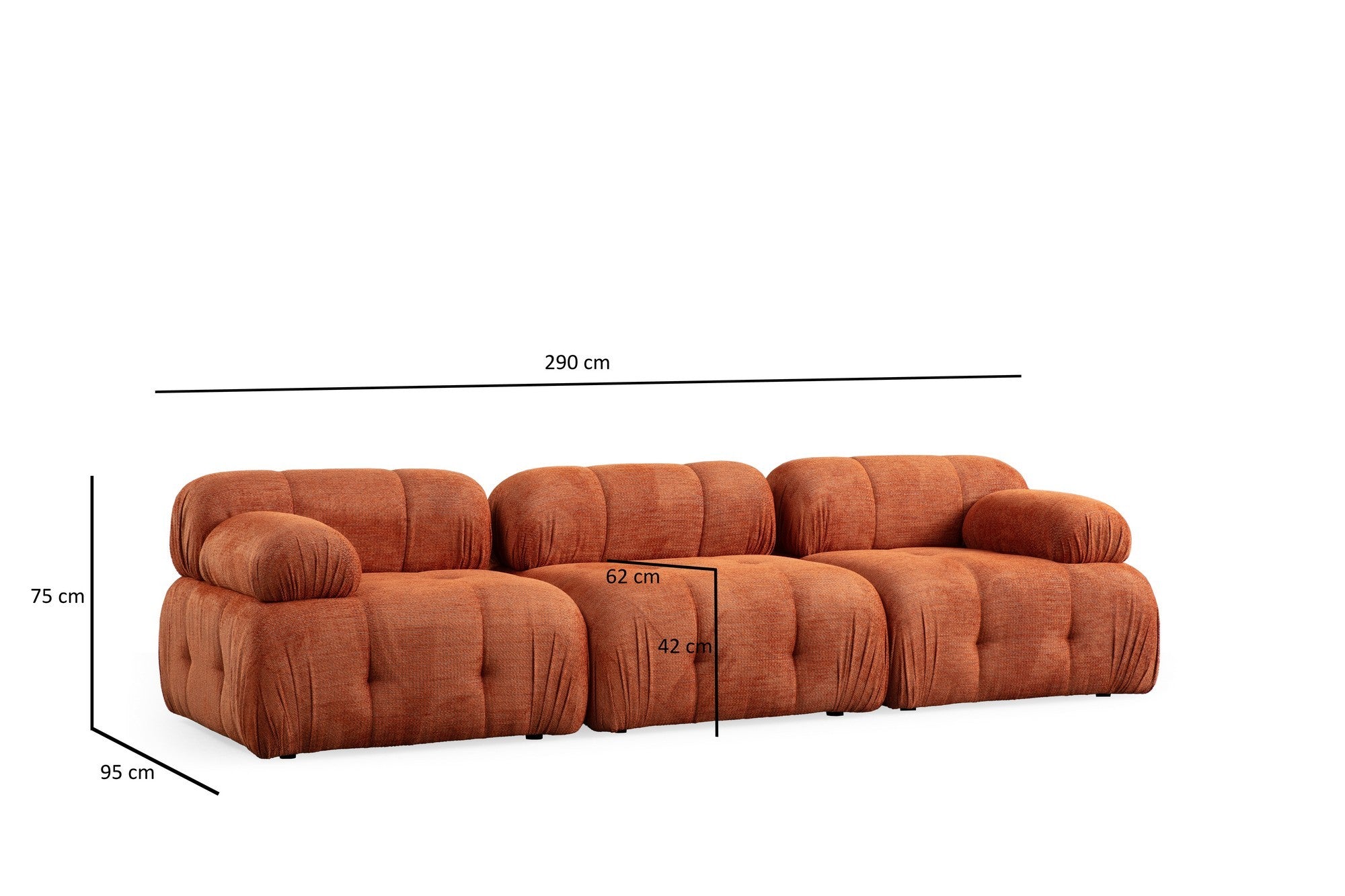 Sofá de canto laranja elegante, estrutura de madeira de faia e aglomerado, 290 x 160 cm | Tecido 100% poliéster, assento de espuma macia | Design moderno para salas de estar