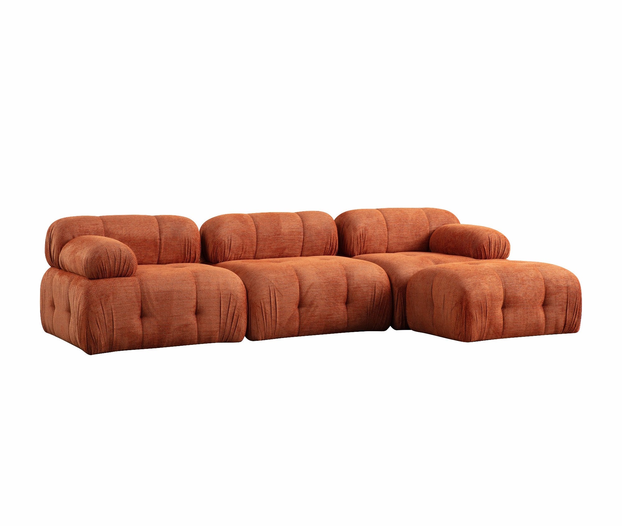 Sofá de canto laranja elegante, estrutura de madeira de faia e aglomerado, 290 x 160 cm | Tecido 100% poliéster, assento de espuma macia | Design moderno para salas de estar