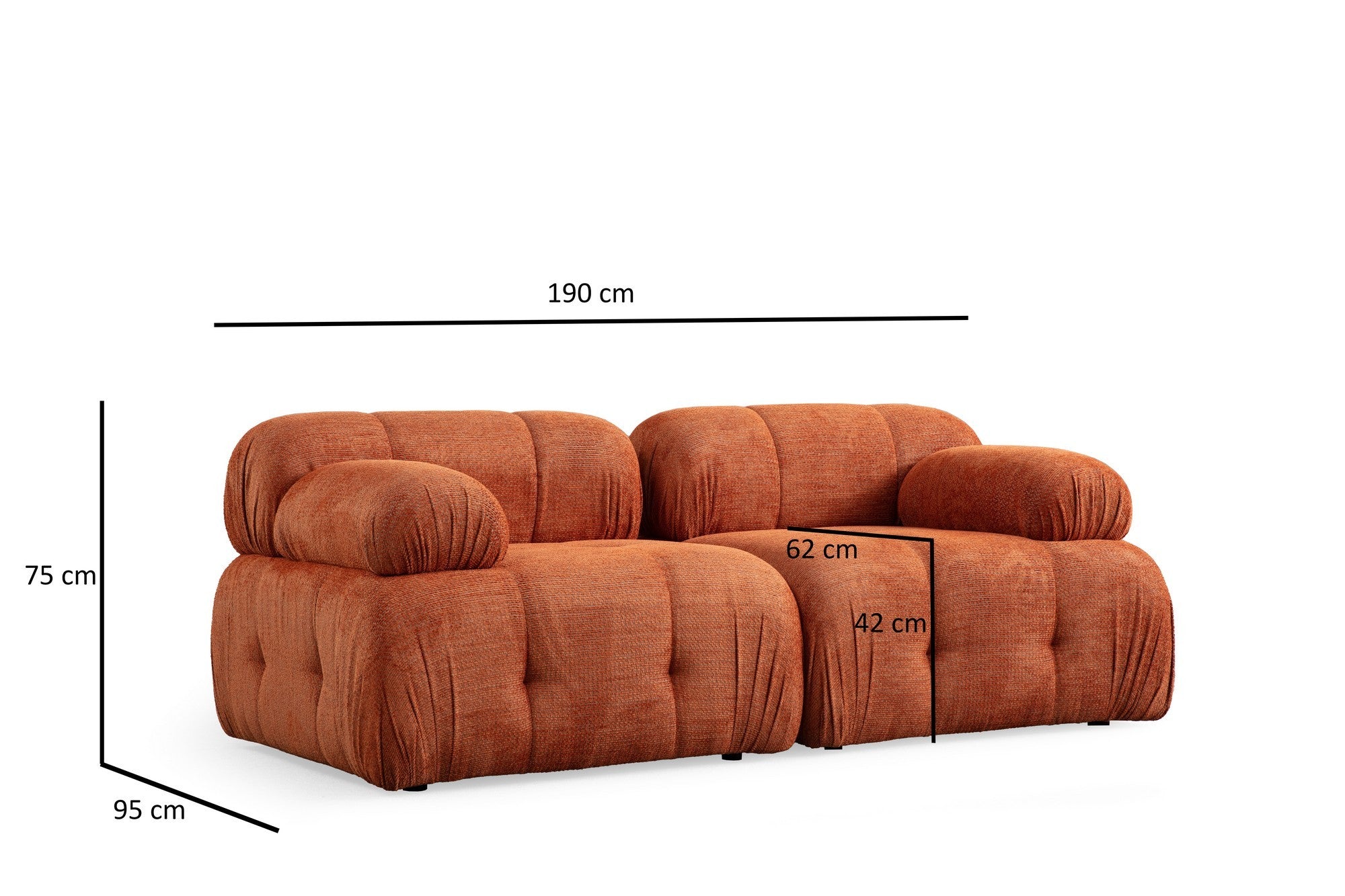 Sofá de canto laranja elegante, estrutura de madeira de faia e aglomerado, 190 x 160 cm | Tecido 100% poliéster, assento de espuma macia | Design moderno para salas de estar