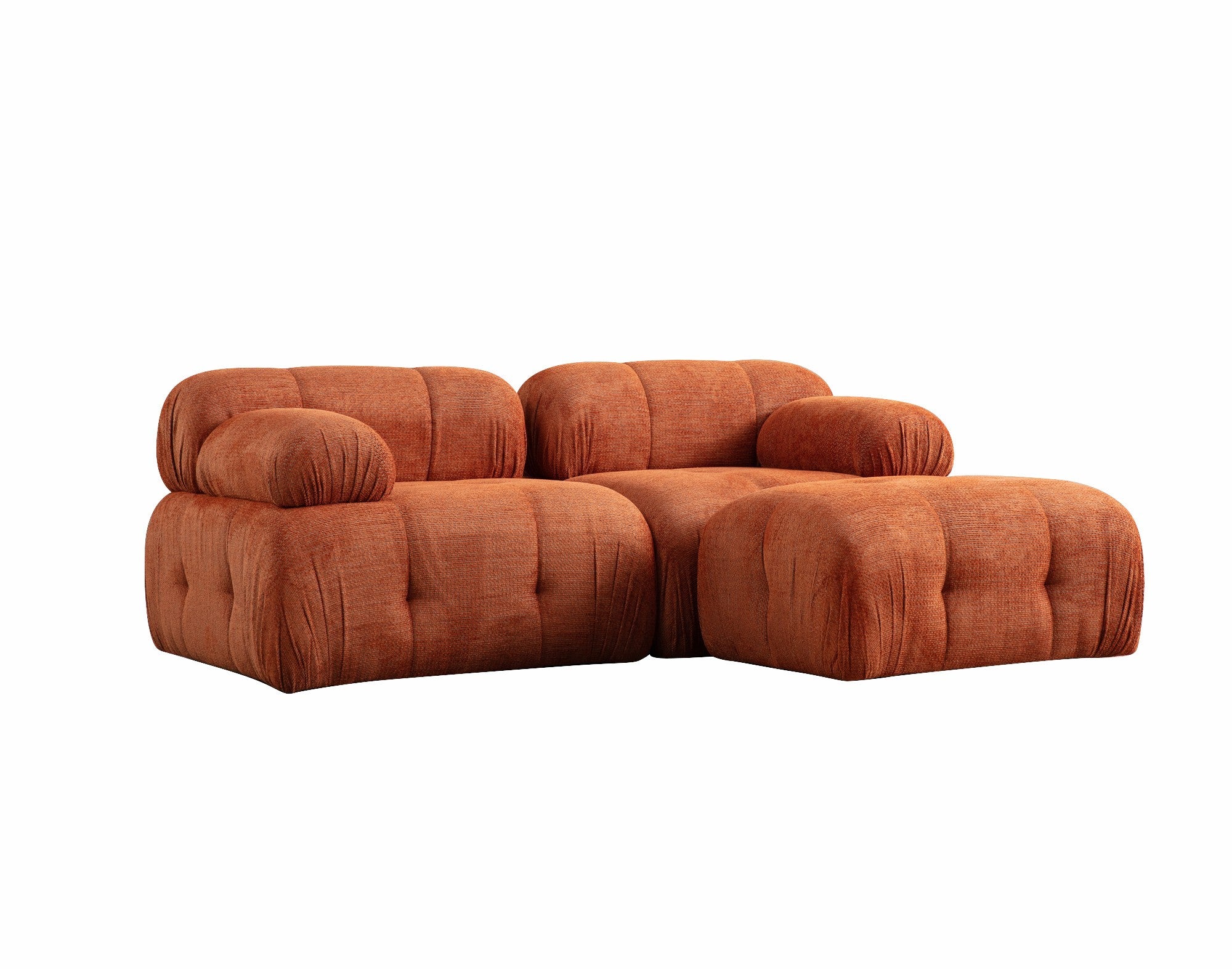 Sofá de canto laranja elegante, estrutura de madeira de faia e aglomerado, 190 x 160 cm | Tecido 100% poliéster, assento de espuma macia | Design moderno para salas de estar