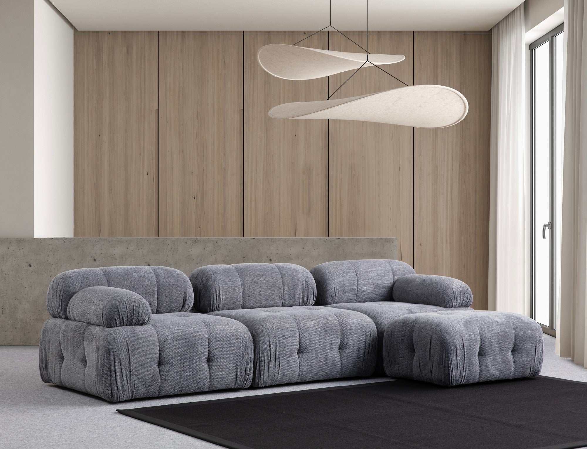 Sofá de canto elegante, cinza, 290 x 160 cm | Estrutura em madeira de faia e aglomerado, tecido 100% poliéster | Assentos de espuma macia, design moderno para sala de estar