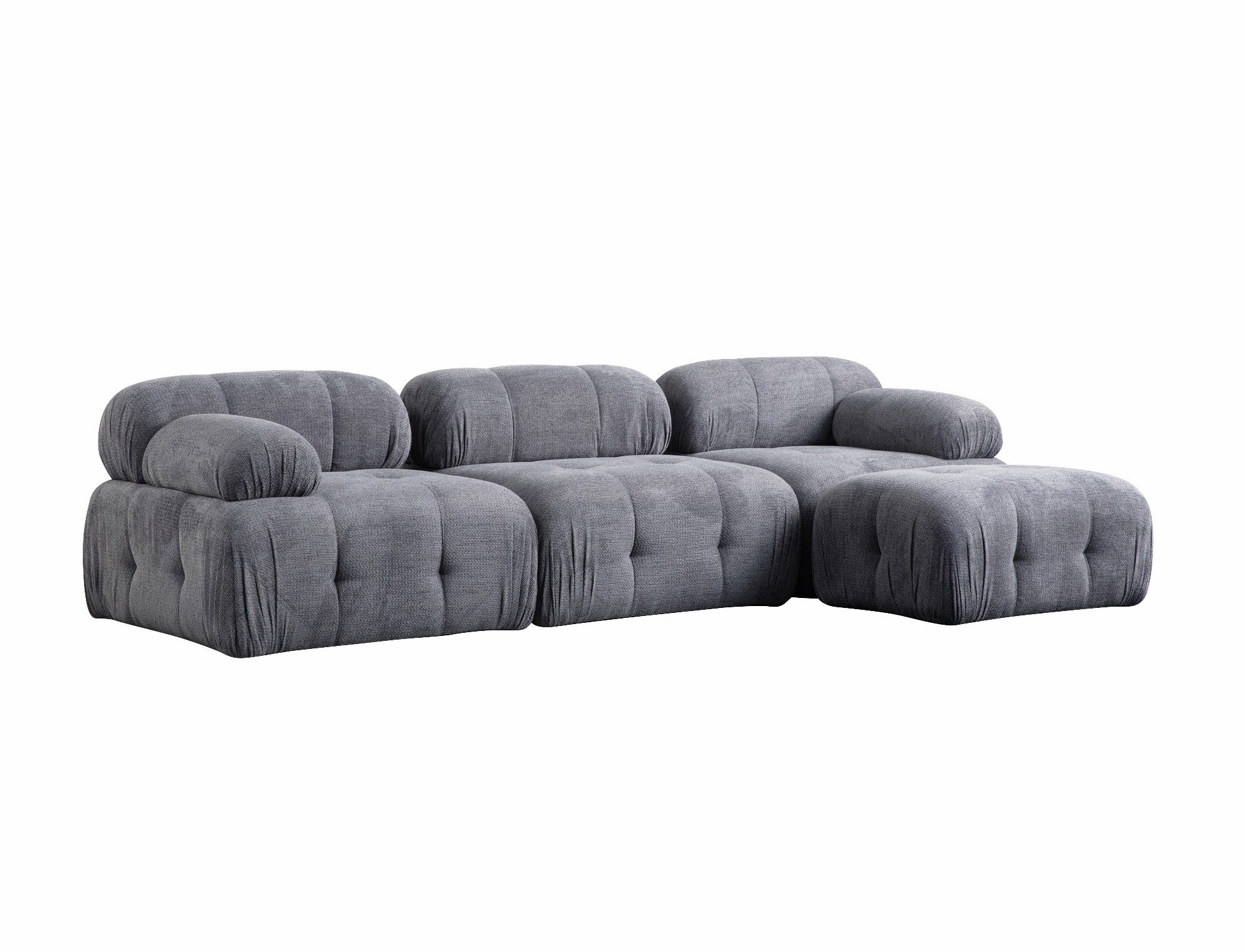 Sofá de canto elegante, cinza, 290 x 160 cm | Estrutura em madeira de faia e aglomerado, tecido 100% poliéster | Assentos de espuma macia, design moderno para sala de estar