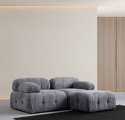 Sofá de canto elegante, cinza, 190 x 160 cm | Estrutura em madeira de faia e aglomerado, tecido 100% poliéster | Assentos de espuma macia, design moderno para sala de estar