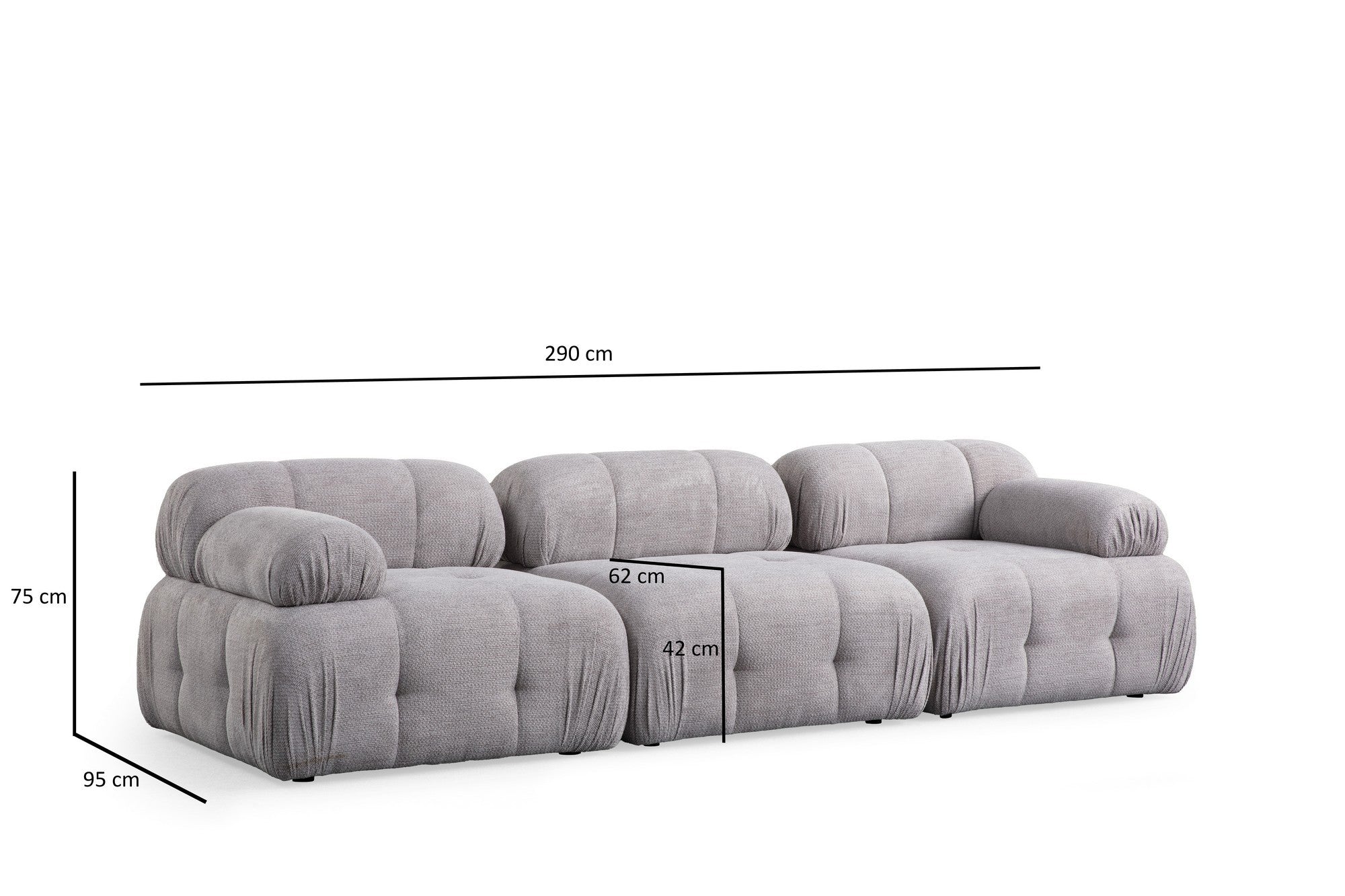 Sofá de canto elegante, cinza claro, 290 x 160 cm | Estrutura em madeira de faia e aglomerado, tecido 100% poliéster | Assentos de espuma macia, design moderno para salas de estar