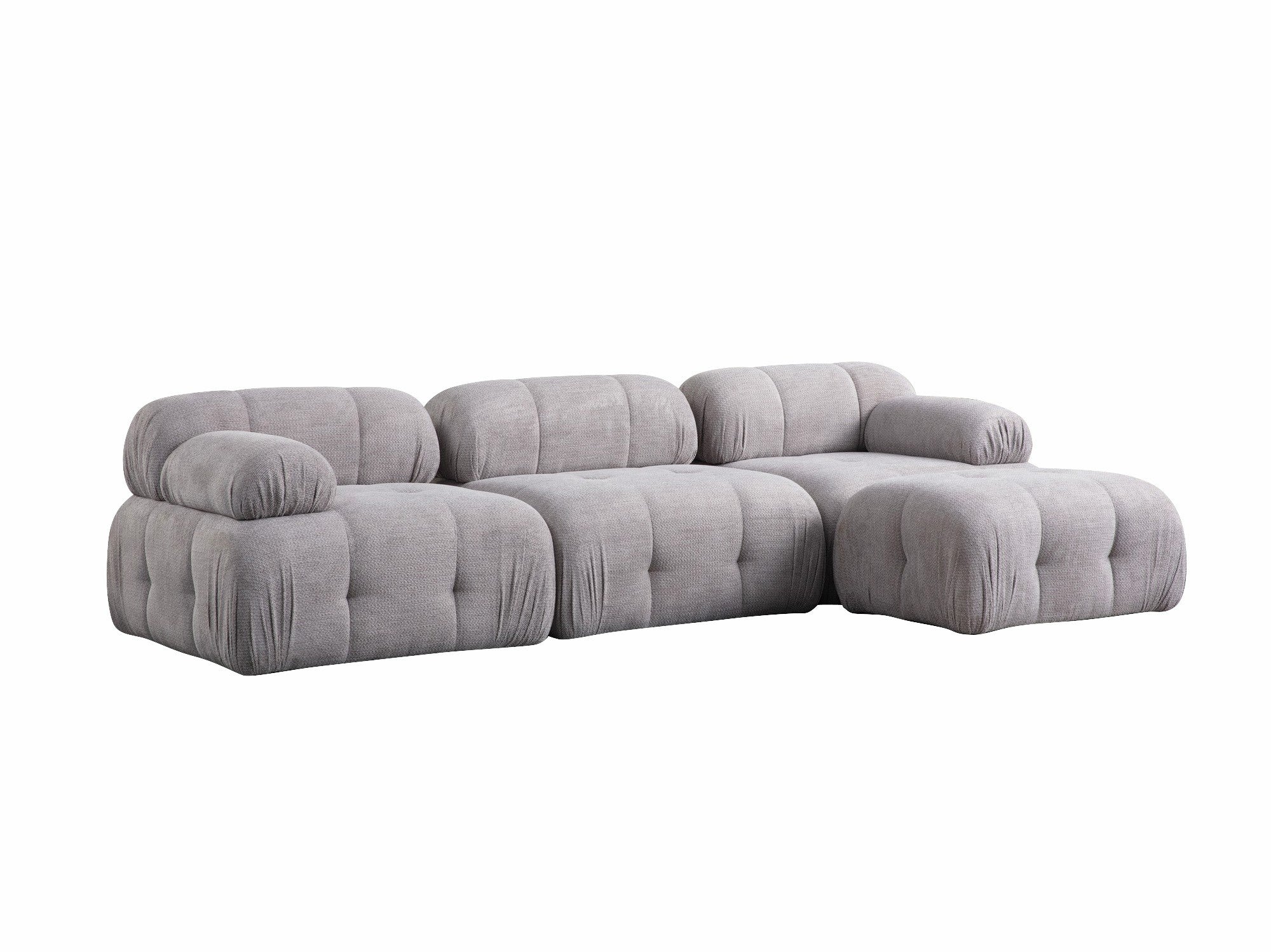 Sofá de canto elegante, cinza claro, 290 x 160 cm | Estrutura em madeira de faia e aglomerado, tecido 100% poliéster | Assentos de espuma macia, design moderno para salas de estar