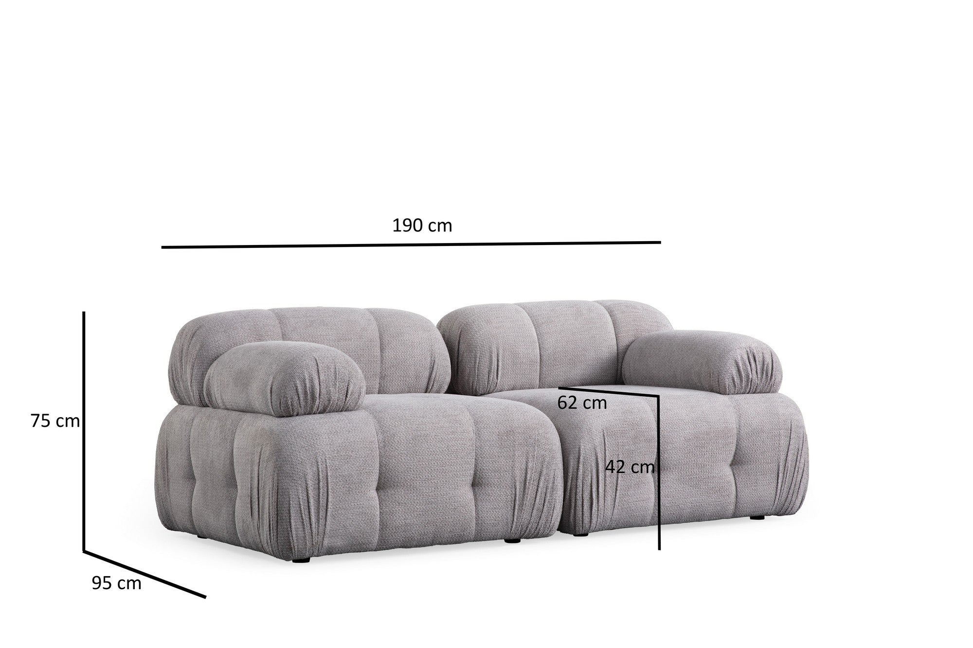 Sofá de canto elegante, cinza claro, 190 x 160 cm | Estrutura em madeira de faia e aglomerado, tecido 100% poliéster | Assentos de espuma macia, design moderno para salas de estar