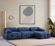 Sofá de canto elegante, azul-noite, 290 x 160 cm | Estrutura em madeira de faia e aglomerado, tecido 100% poliéster, assento em espuma macia | Design moderno para salas de estar