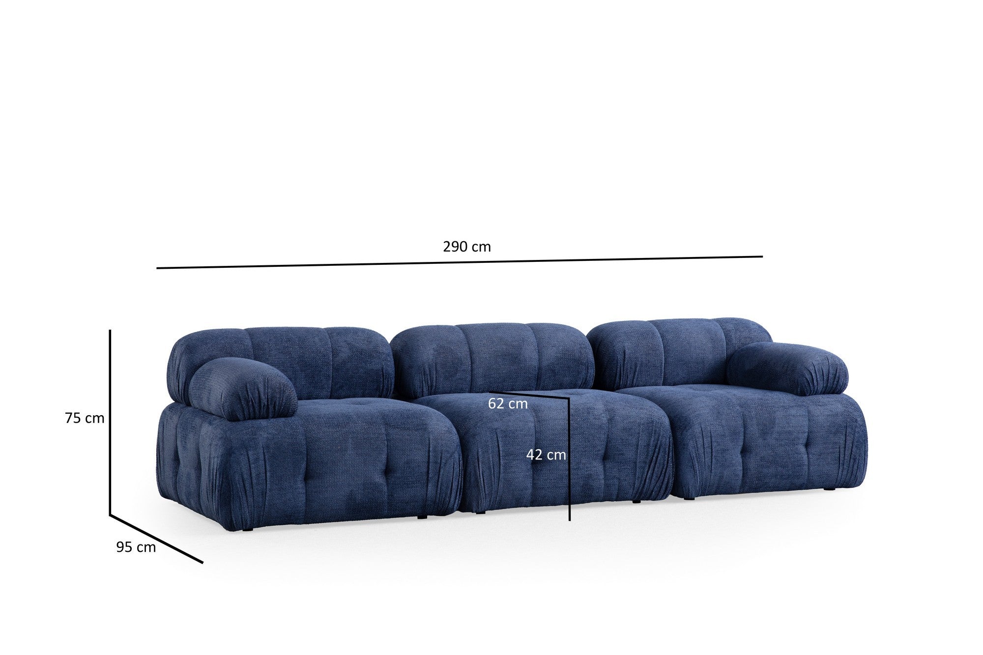 Sofá de canto elegante, azul-noite, 290 x 160 cm | Estrutura em madeira de faia e aglomerado, tecido 100% poliéster, assento em espuma macia | Design moderno para salas de estar