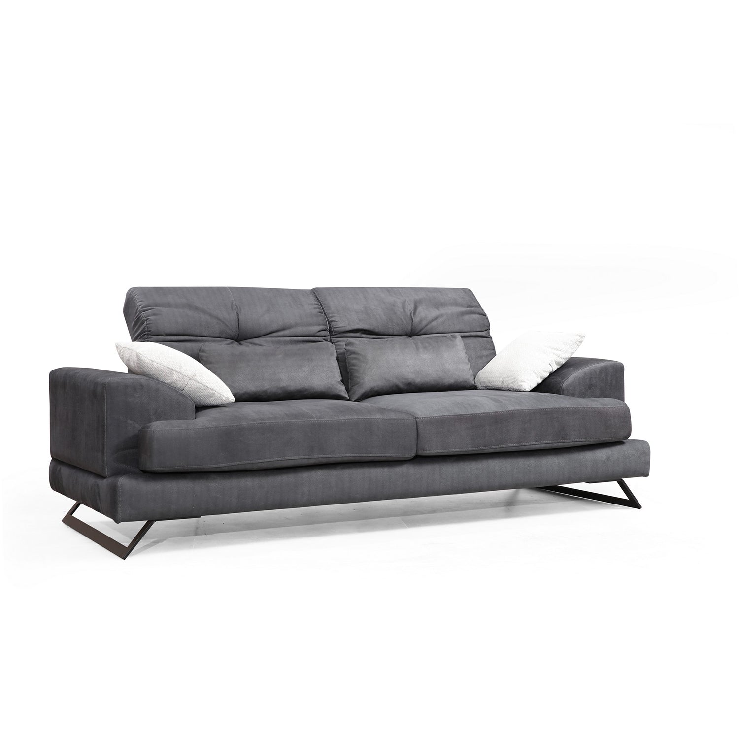 Sofá elegante de 3 lugares, antracite, 225 x 92 x 79 cm | Estrutura em madeira de faia, encosto ajustável, almofadas de espuma macia, tecido lavável a seco, design moderno