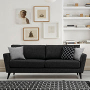 Sofá elegante de 3 lugares, cinza escuro, 215 x 94 x 88 cm | Estrutura em madeira de faia, 100% poliéster, almofadas de espuma macia | Perfeito para espaços modernos e industriais