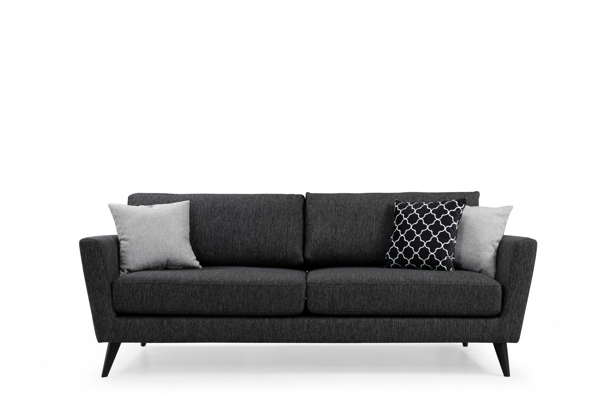 Sofá elegante de 3 lugares, cinza escuro, 215 x 94 x 88 cm | Estrutura em madeira de faia, 100% poliéster, almofadas de espuma macia | Perfeito para espaços modernos e industriais