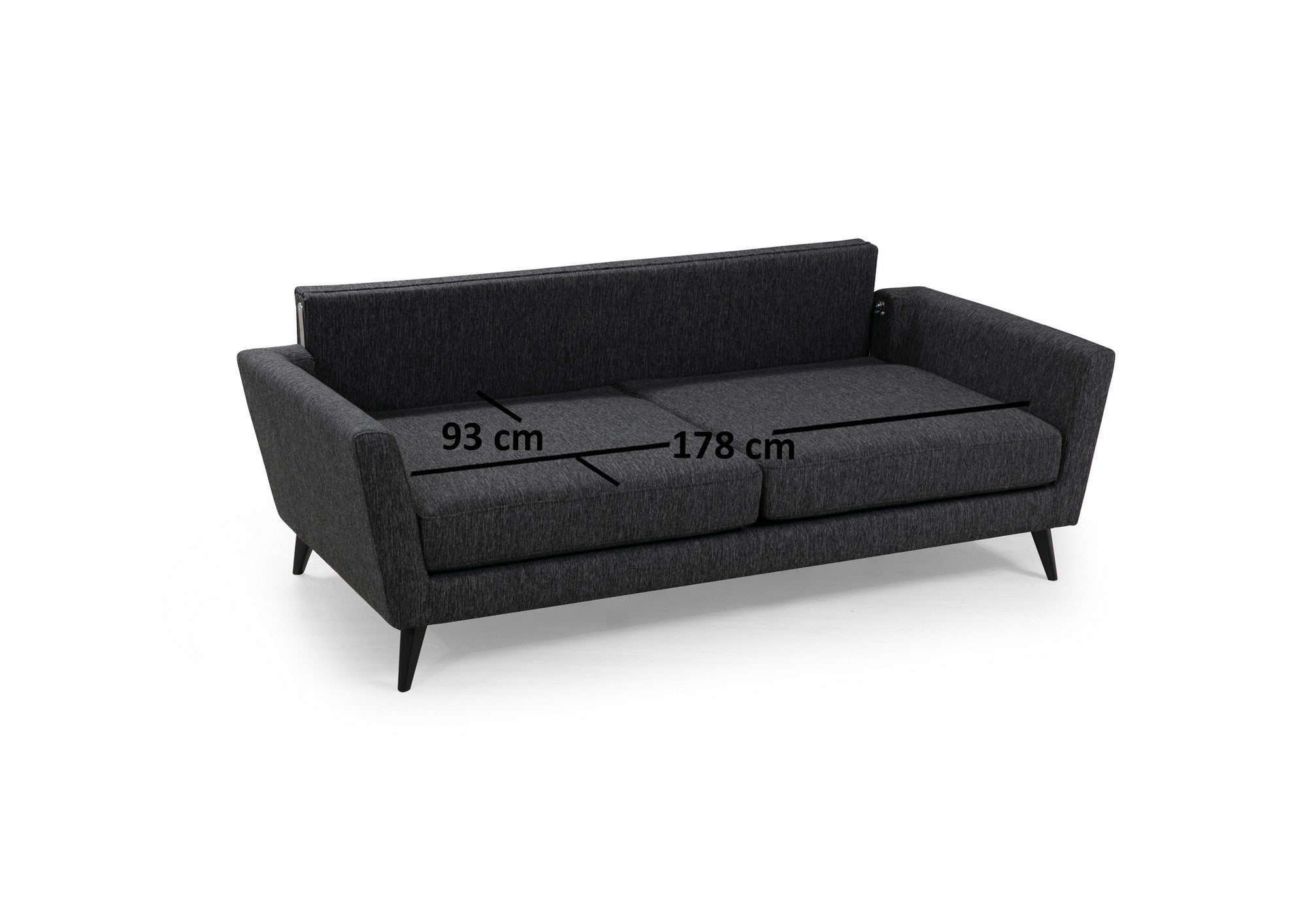 Sofá elegante de 3 lugares, cinza escuro, 215 x 94 x 88 cm | Estrutura em madeira de faia, 100% poliéster, almofadas de espuma macia | Perfeito para espaços modernos e industriais