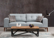 Sofá-cama elegante de 3 lugares, cinza, 223 x 91 x 85 cm | Estrutura em madeira de faia, 100% poliéster, encosto móvel, pernas em nogueira | Perfeito para espaços modernos