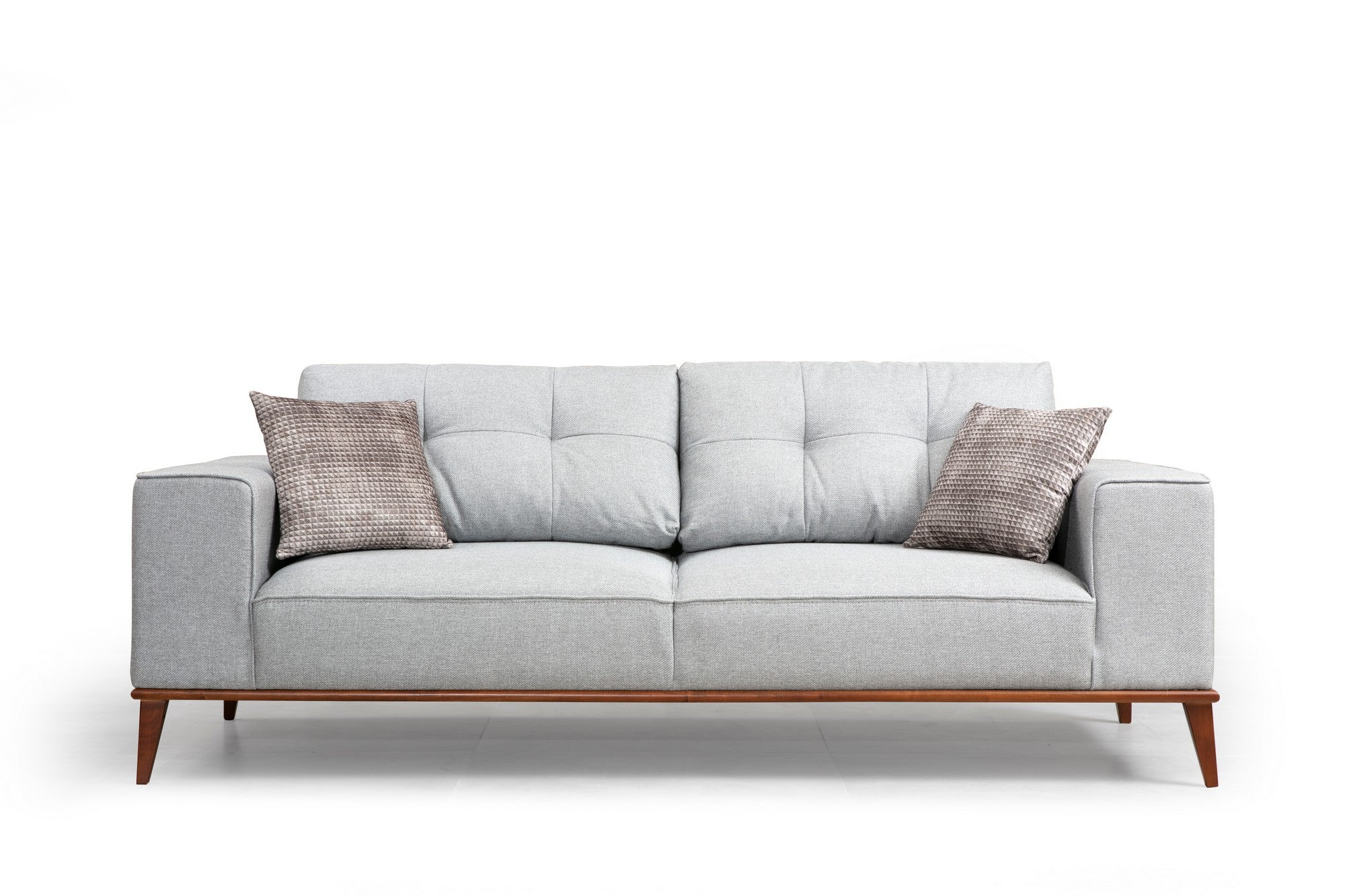 Sofá-cama elegante de 3 lugares, cinza, 223 x 91 x 85 cm | Estrutura em madeira de faia, 100% poliéster, encosto móvel, pernas em nogueira | Perfeito para espaços modernos