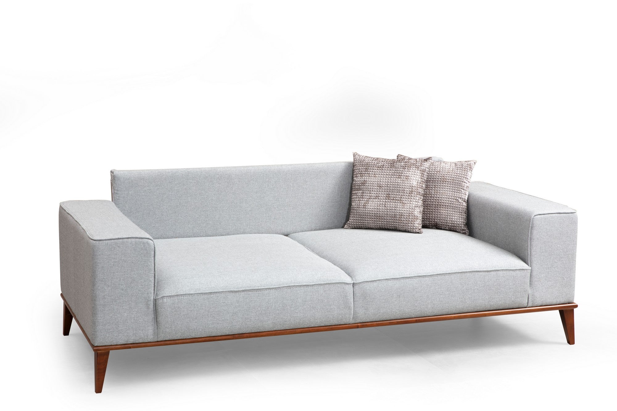 Sofá-cama elegante de 3 lugares, cinza, 223 x 91 x 85 cm | Estrutura em madeira de faia, 100% poliéster, encosto móvel, pernas em nogueira | Perfeito para espaços modernos