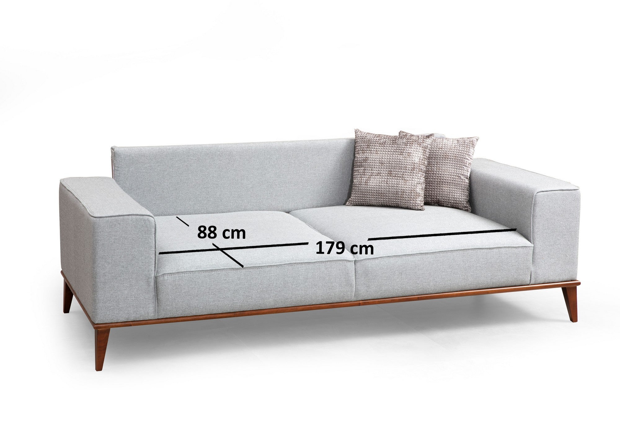 Sofá-cama elegante de 3 lugares, cinza, 223 x 91 x 85 cm | Estrutura em madeira de faia, 100% poliéster, encosto móvel, pernas em nogueira | Perfeito para espaços modernos