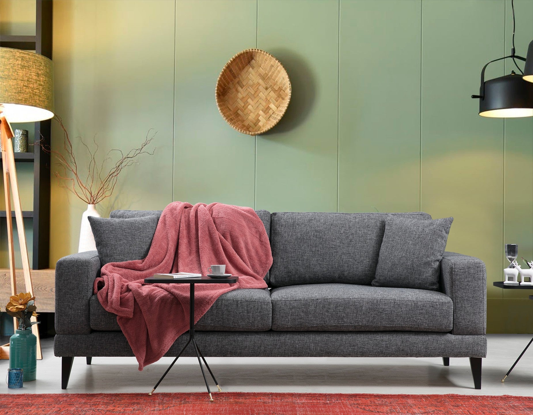 Sofá-cama de 3 lugares, cinza escuro, 210 x 90 x 85 cm | Estrutura em madeira de faia, 100% poliéster, encosto giratório, almofadas portáteis | Elegante e funcional para uma vida moderna