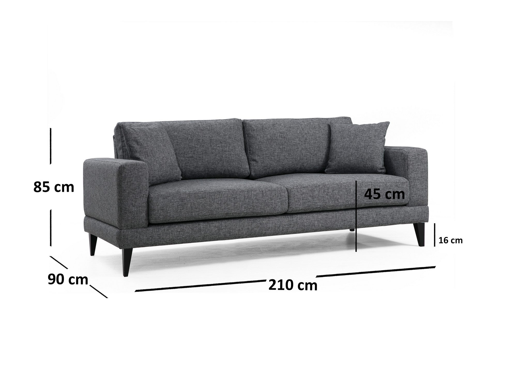 Sofá-cama de 3 lugares, cinza escuro, 210 x 90 x 85 cm | Estrutura em madeira de faia, 100% poliéster, encosto giratório, almofadas portáteis | Elegante e funcional para uma vida moderna