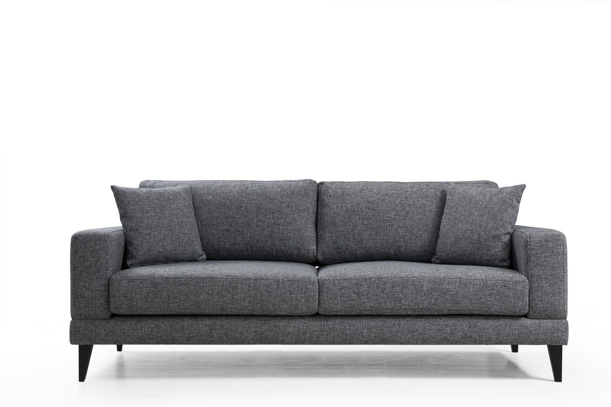 Sofá-cama de 3 lugares, cinza escuro, 210 x 90 x 85 cm | Estrutura em madeira de faia, 100% poliéster, encosto giratório, almofadas portáteis | Elegante e funcional para uma vida moderna