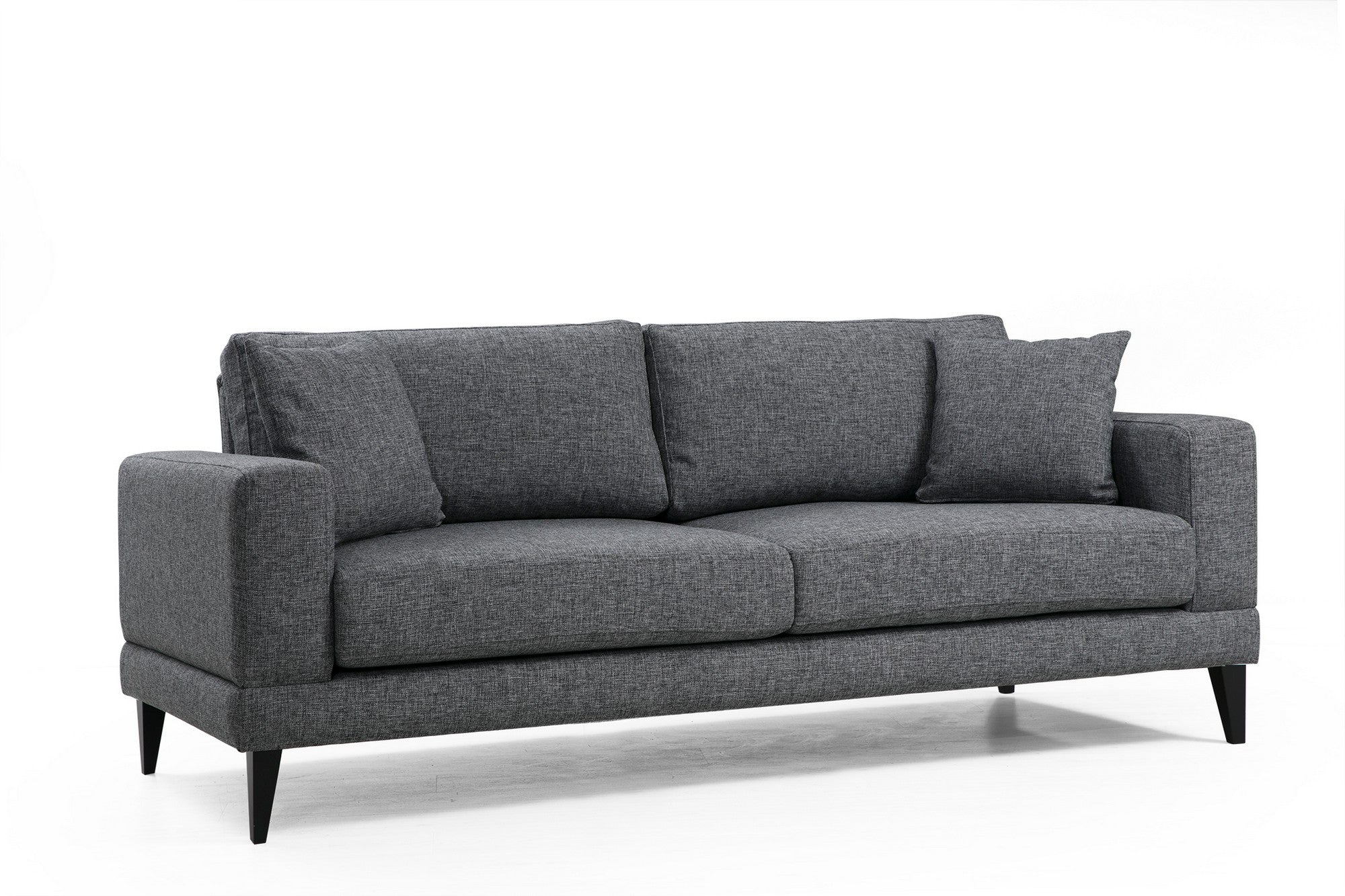 Sofá-cama de 3 lugares, cinza escuro, 210 x 90 x 85 cm | Estrutura em madeira de faia, 100% poliéster, encosto giratório, almofadas portáteis | Elegante e funcional para uma vida moderna
