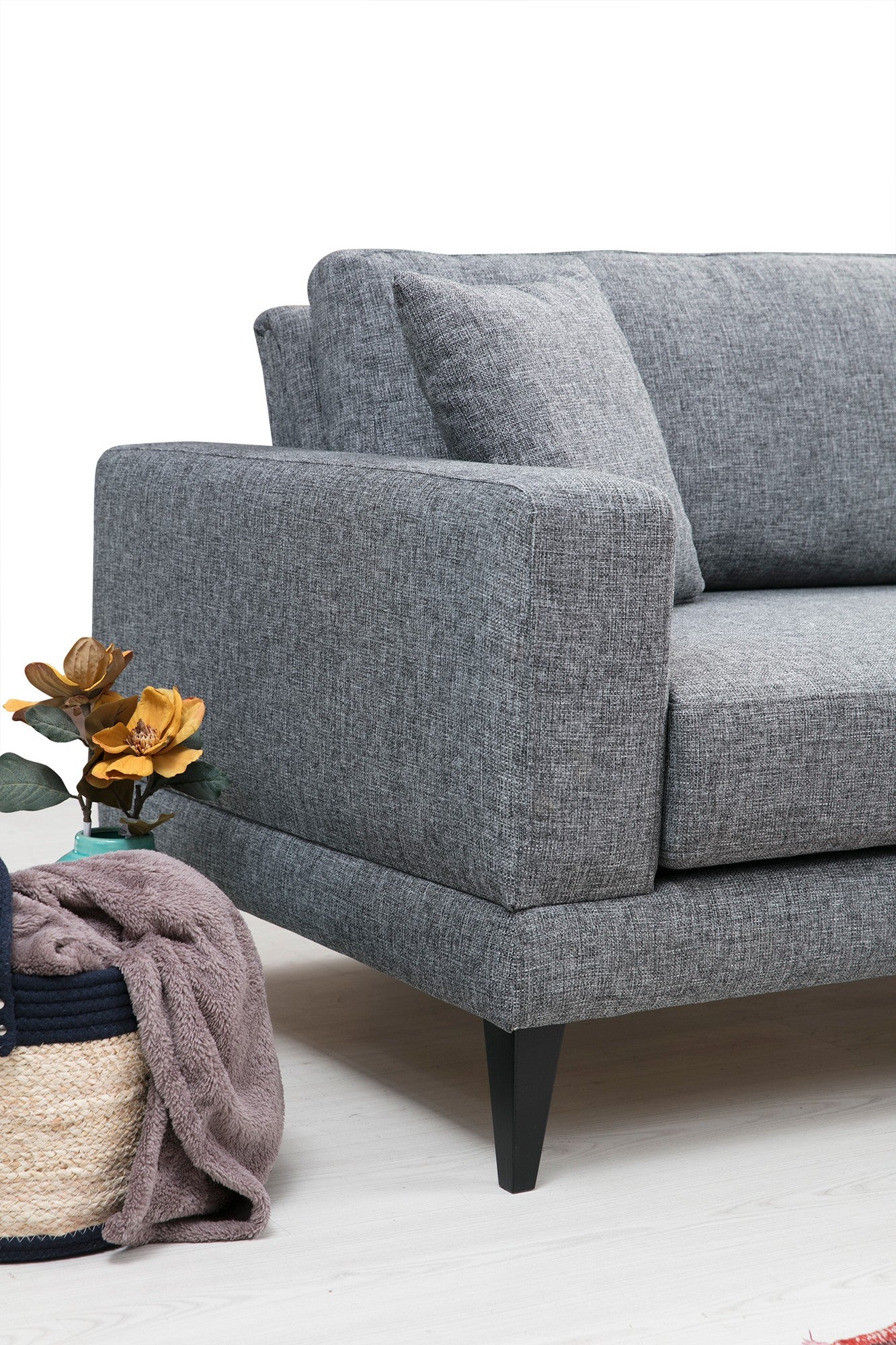 Sofá-cama de 3 lugares, cinza escuro, 210 x 90 x 85 cm | Estrutura em madeira de faia, 100% poliéster, encosto giratório, almofadas portáteis | Elegante e funcional para uma vida moderna