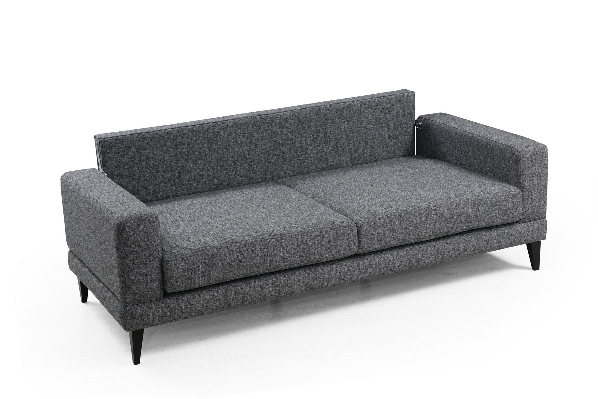 Sofá-cama de 3 lugares, cinza escuro, 210 x 90 x 85 cm | Estrutura em madeira de faia, 100% poliéster, encosto giratório, almofadas portáteis | Elegante e funcional para uma vida moderna