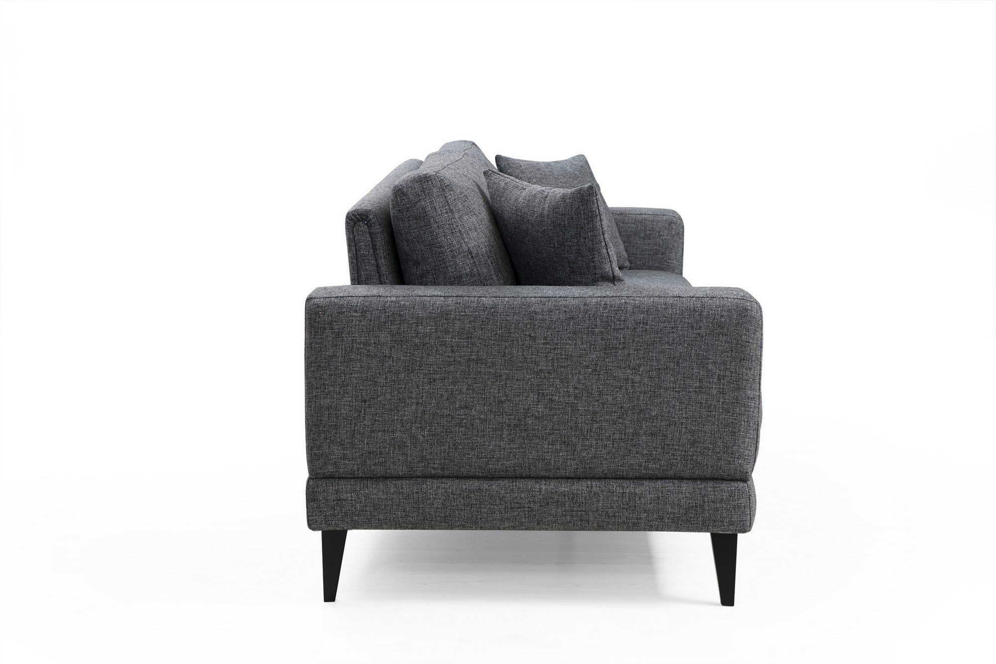 Sofá-cama de 3 lugares, cinza escuro, 210 x 90 x 85 cm | Estrutura em madeira de faia, 100% poliéster, encosto giratório, almofadas portáteis | Elegante e funcional para uma vida moderna