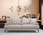 Sofá elegante de 3 lugares, bege, 205 x 90 x 88 cm | Estrutura em madeira de faia, 100% poliéster, espuma cinza macia | Elegante e funcional para espaços modernos